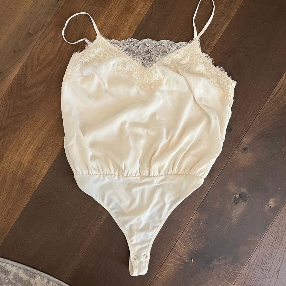 Express Cream Lace Trim Bodysuit